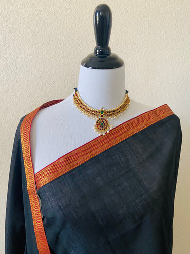 Mangalgiri Handwoven Cotton Saree | Black | Ships from California